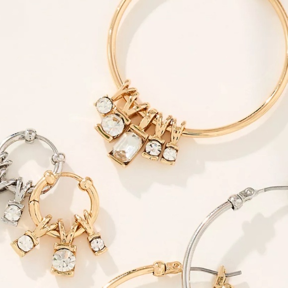 ANTHROPOLOGIE Crystal Charm Hoop Earrings, Set of 2 - NWT ($58 Retail) - Picture 3 of 3